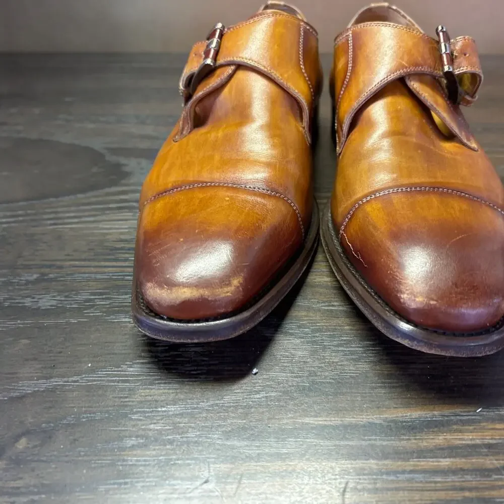 MAGNANNI Lennon Single Monk Strap Dress Shoes 8.5 Brown Leather 21447 Spain